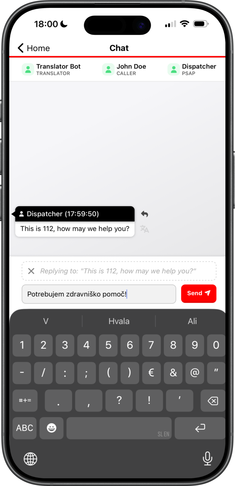 Emergency call screen